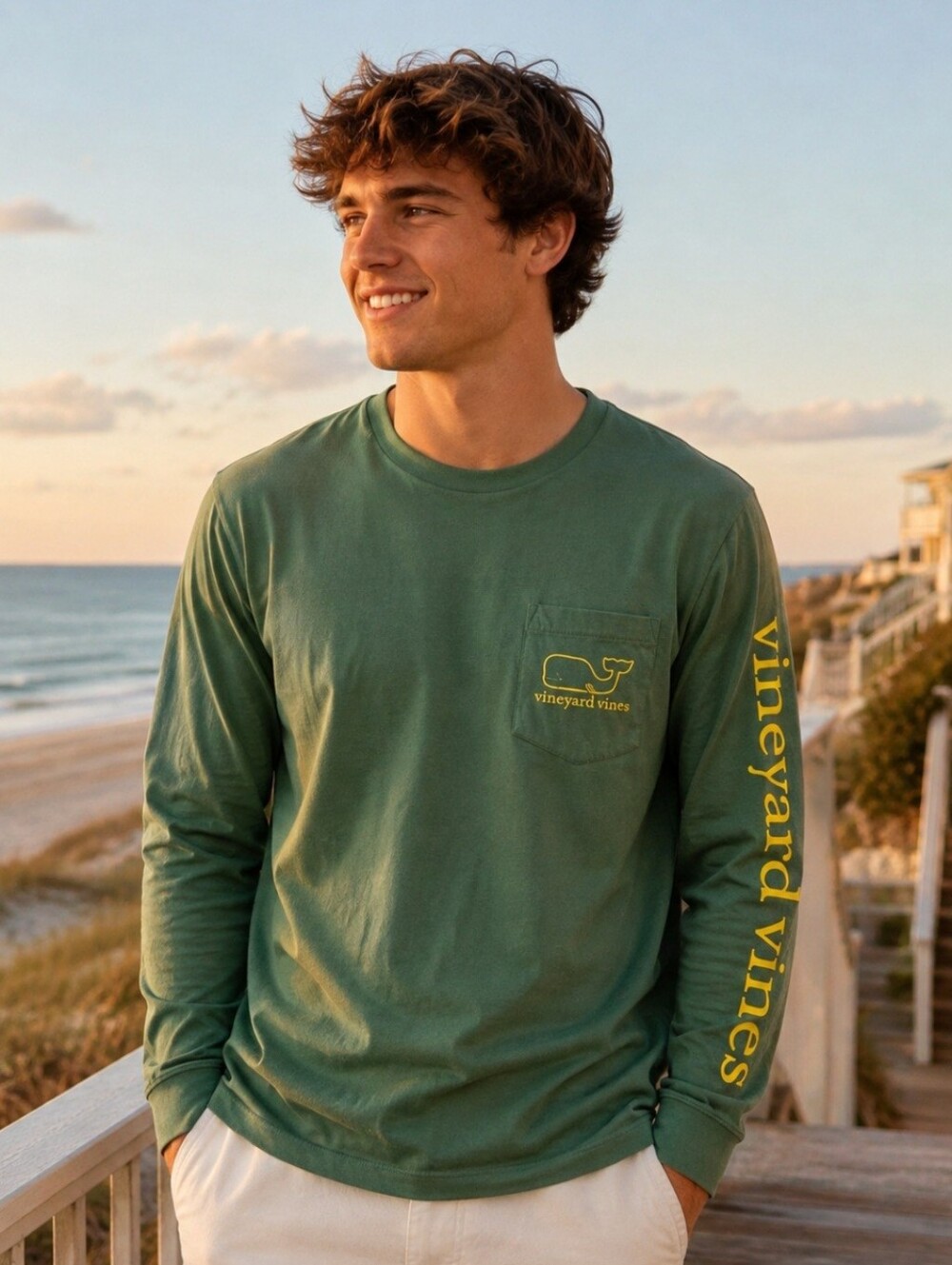 Vineyard Vines Men’s Size Medium Green Long Sleeve Graphic Print Whale shirt